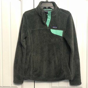 Patagonia charcoal gray & teal fleece pullover; M